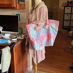 Time and Tru Skylar Watercolor Chevron Rope Tote, NWT